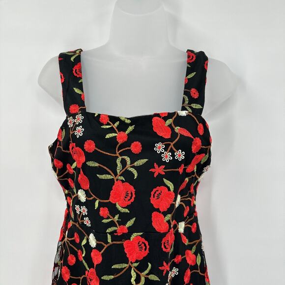 Floral Embroidered Dress Small Sleeveless Romantic Mesh Overlay HOCO Wimsy - Picture 4 of 11